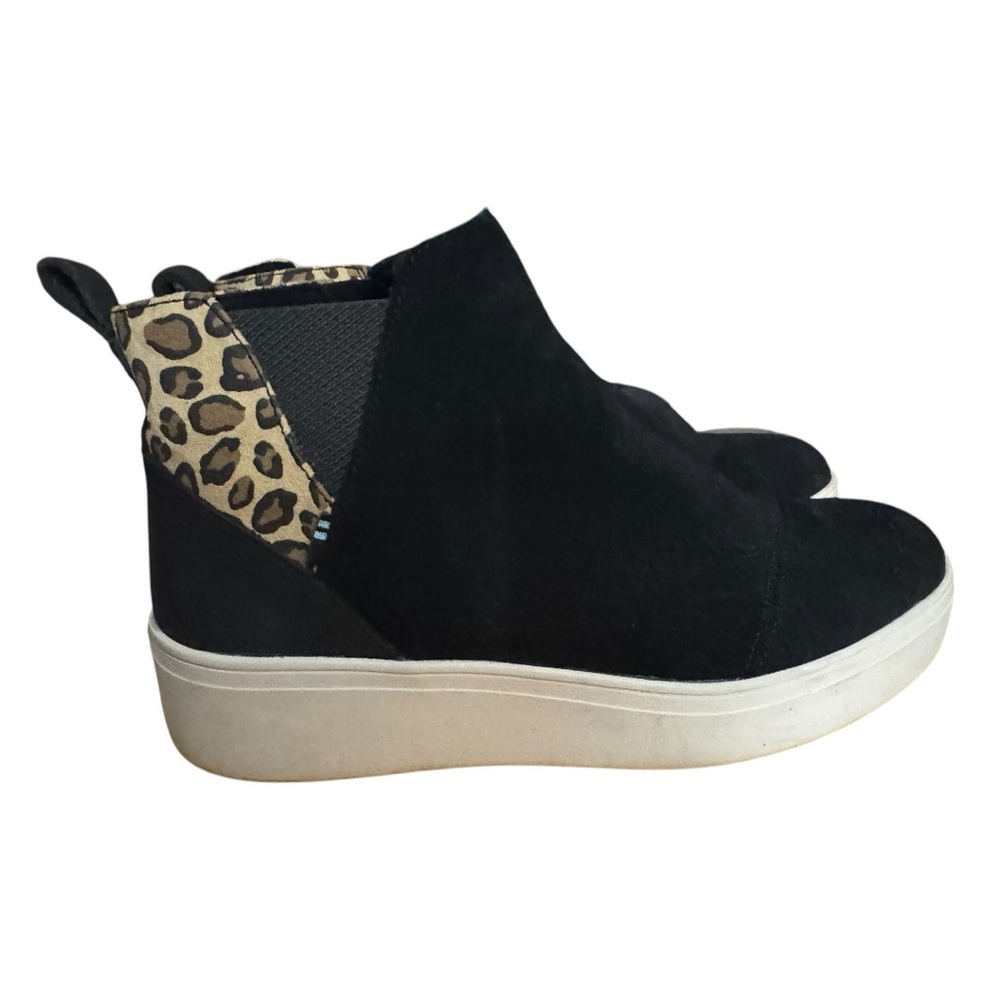 Toms Jamie Women's Black Suede/Leopard Print High Top Shoes/boots Size 9